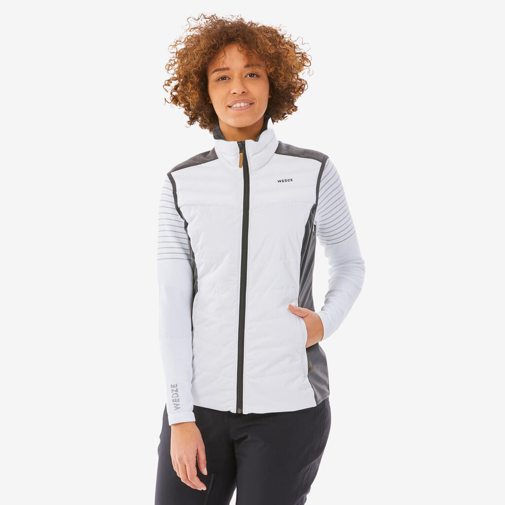 500 Women's warm and stretchy sleeveless ski jacket - grey and white